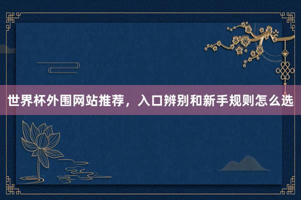 世界杯外围网站推荐,入口辨别和新手规则怎么选