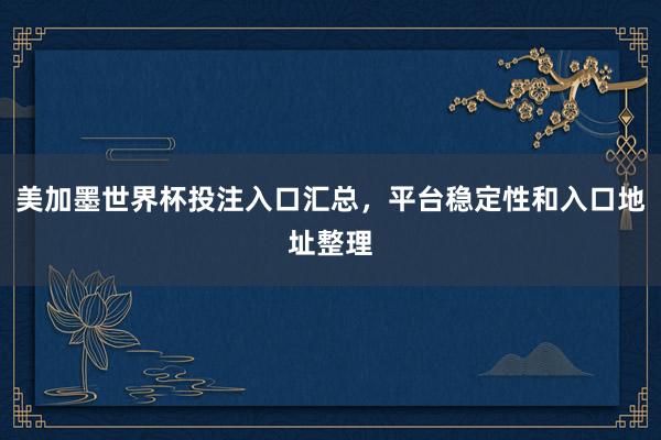 美加墨世界杯投注入口汇总,平台稳定性和入口地址整理